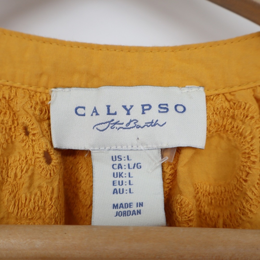 Calypso St Barth Mustard Yellow Cotton Eyelet Puff Sleeve Blouse Large - Picture 3 of 6